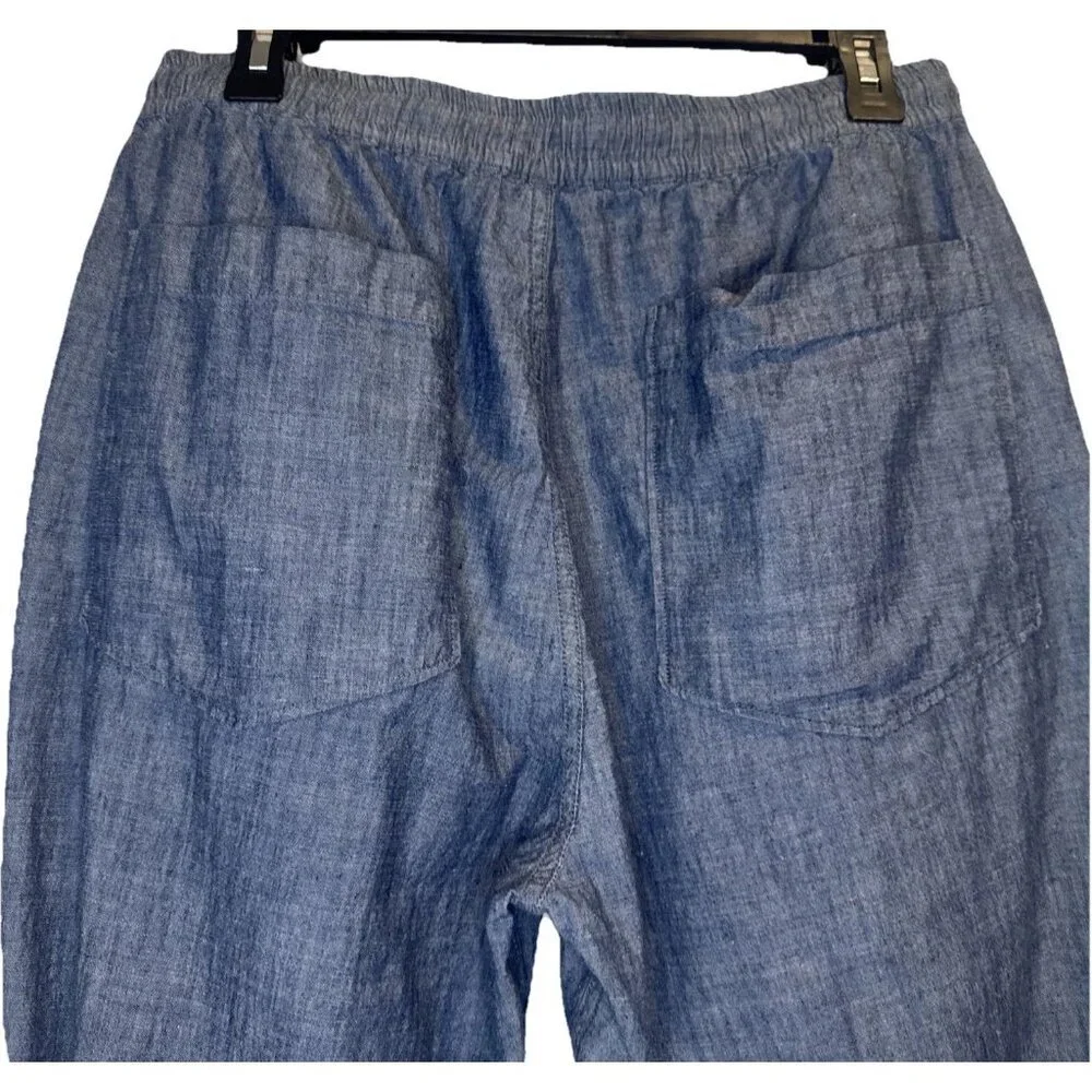 Universal Works Hi Water Indigo Chambray Crop Trouser Pant Elastic Waist Sz 32 - Picture 4 of 11